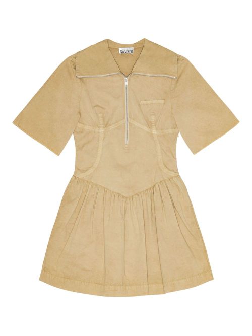 GANNI washed stretch-cotton mini dress - Neutrals