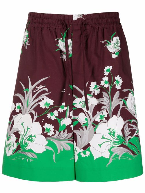 Floral-print drawstring shorts - Red