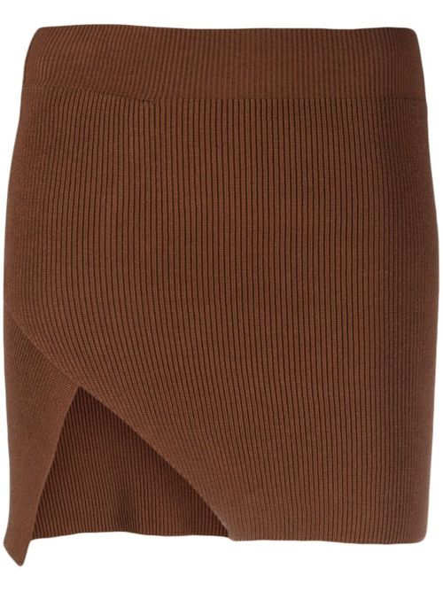Ribbed-knit asymmetric miniskirt - Brown