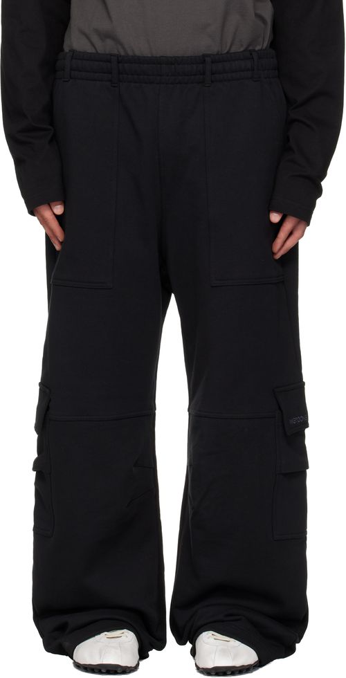 Black Curved Jersey Cargo Pants