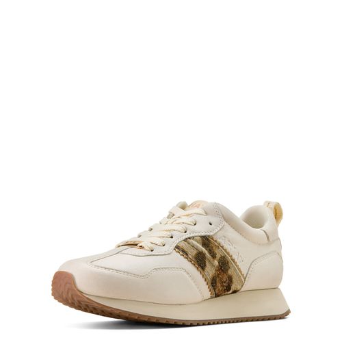 Women's Ranch Runner Trainer Shoes in Bright Cream Gilded Leopard Hair On, B Medium Width, Size 3, by