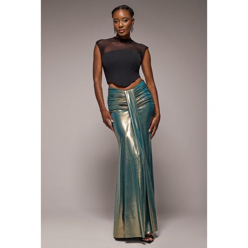 Goddiva Gathered Front Dipped Waist Foil Maxi Skirt - Gold