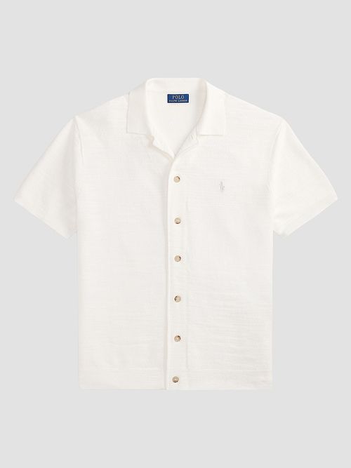 Men's Herringbone Cotton-Linen Short-Sleeve Cardigan - Deckwash White