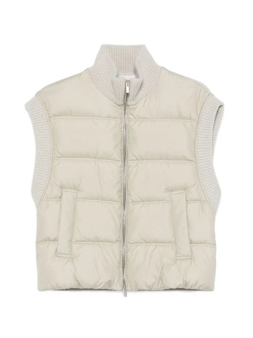 Quilted Ribbed Gilet — Beige