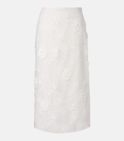 Sheer Meadow floral organza midi skirt