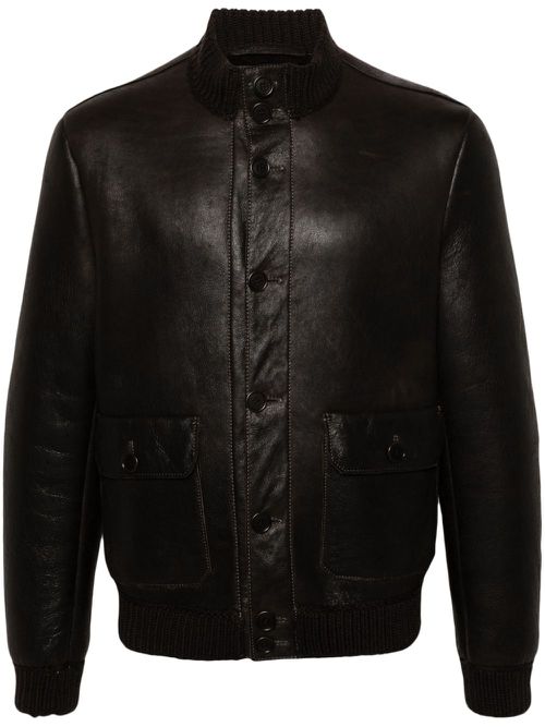 Leather bomber jacket - Brown