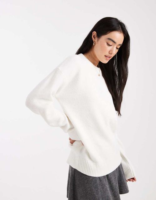 Luxe crew sweater in porcelain-White