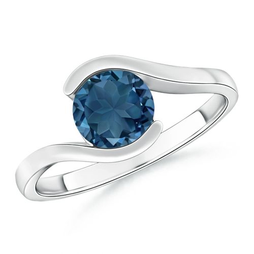 Angara 1.55 Carats Semi Bezel-Set Solitaire Round London Blue Topaz Bypass Ring in Platinum