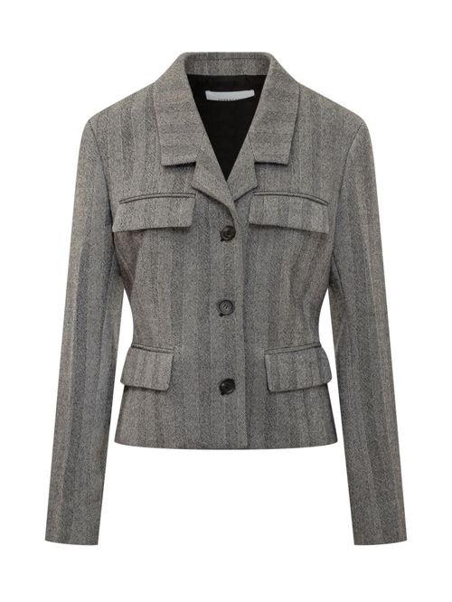 Grey Stripes Notched Lapel Blazer