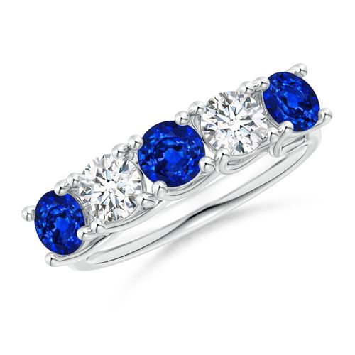Angara 1.38 Carats Half Eternity Five Stone Sapphire and Diamond Wedding Band in 14K White Gold