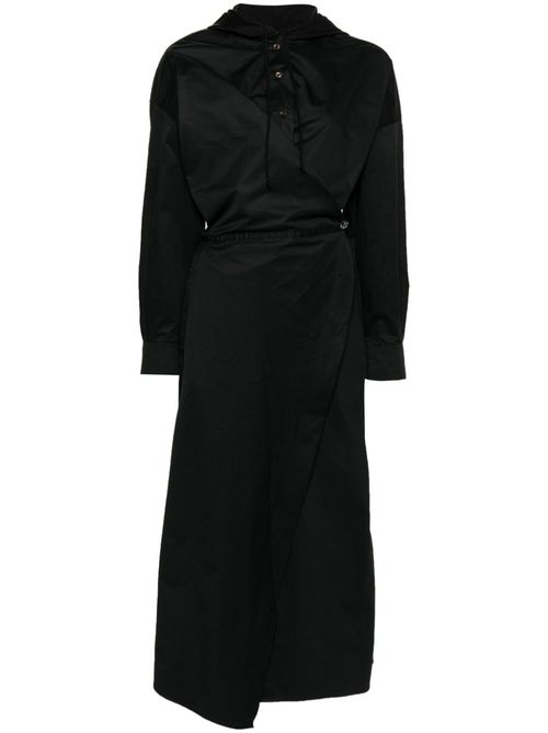 Long-sleeved hooded wrap dress - Black