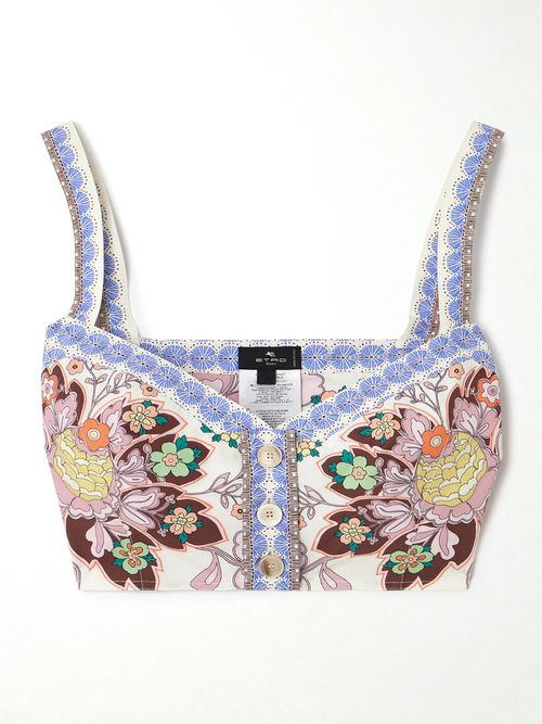 Cropped Floral-print Cotton-poplin Top - White