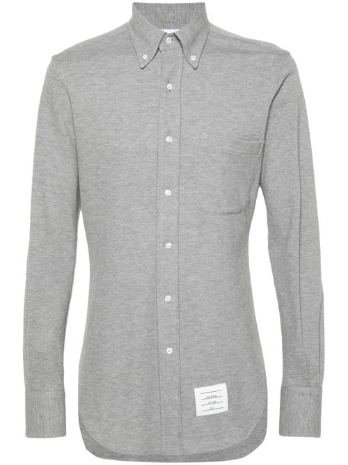 Mélange-effect piqué shirt - Grey