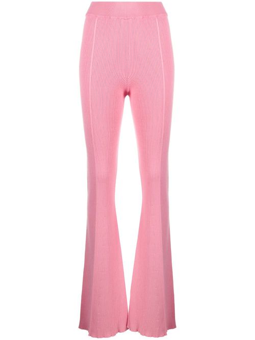 Ribbed-knit flared trousers - Pink