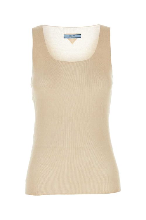 Ribbed Cotton Tank Top — Beige