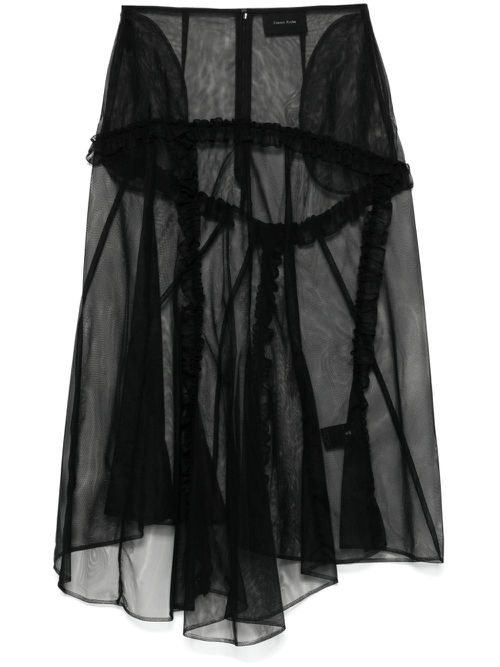 Sheer ruffle-trim midi skirt - Black