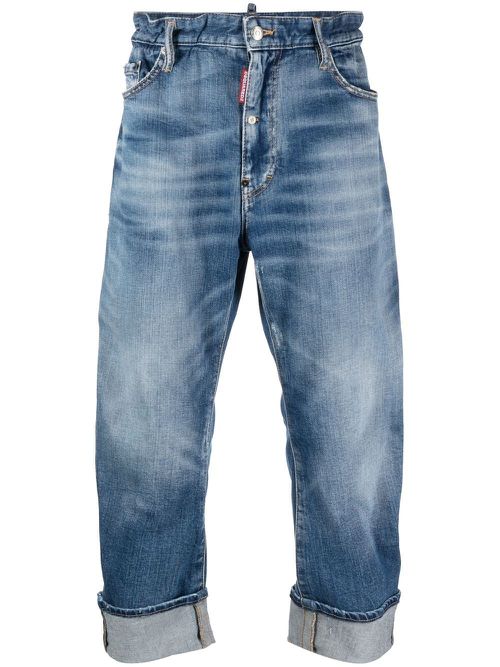 Logo-print cropped jeans - Blue