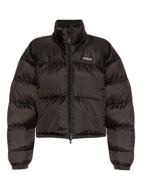 Logo-embroidered puffer jacket - Black
