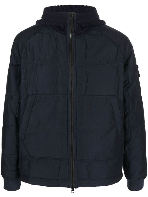 Padded knitted-hood jacket - Blue