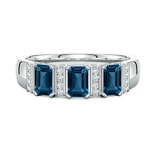 Lee Harris x Angara 1.15 CTW London Blue Topaz and Diamond Modern Art Deco Inspired Semi Eternity Ring in Platinum