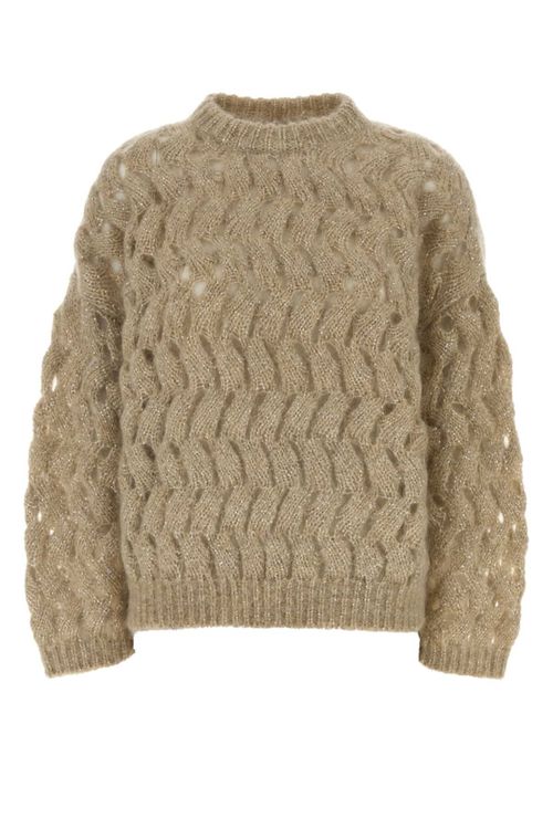 Mohair-Blend Cable-Knit Sweater — Beige