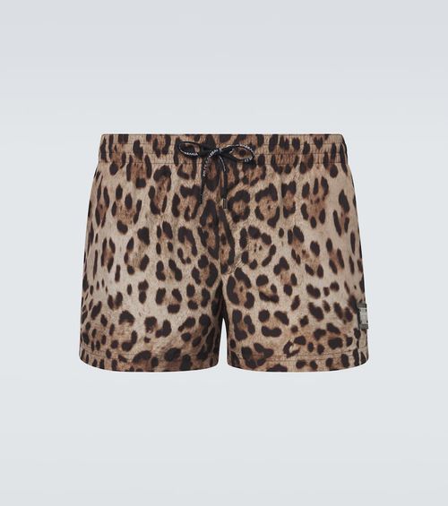 Leopard-print swim trunks