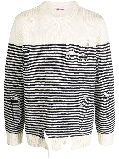 Striped crew-neck jumper - White