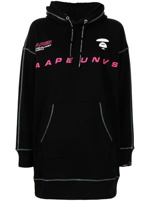 Logo print hooded dress - Black