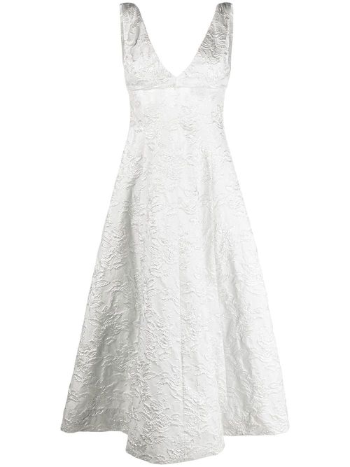 Floral-embroidered V-neck dress - Silver