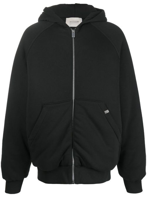 Logo-embroidered hooded bomber jacket - Black