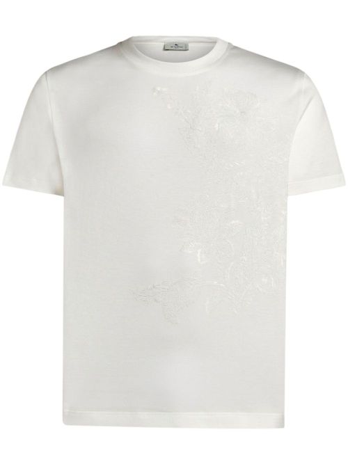 Embroidered-design cotton T-shirt - White