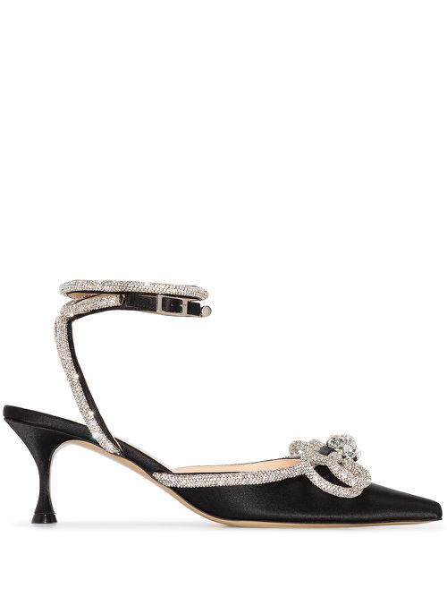 Double Bow 65mm crystal-embellished pumps - Black