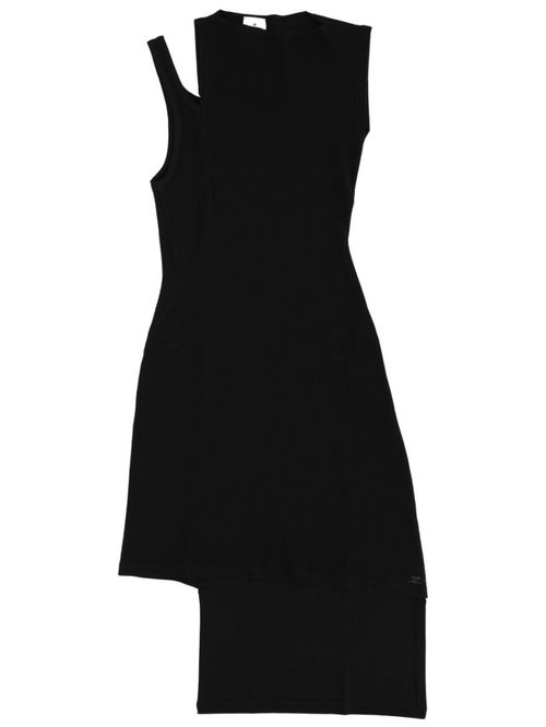 Black Ribbed Round Neck Midi Dress