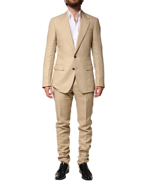 Linen Single-Breasted Pant Suit — Beige
