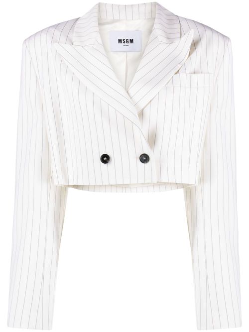 Pinstripe-pattern cropped blazer - White