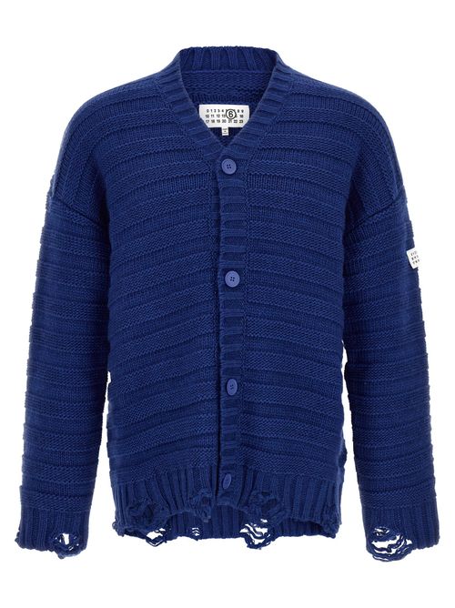 Distressed Wool Cardigan — Navy
