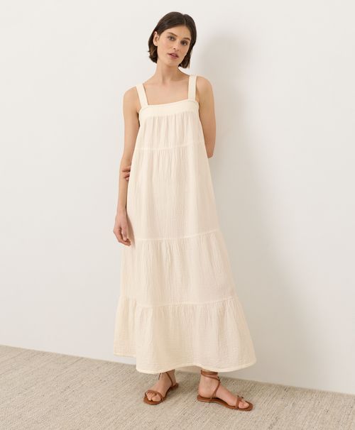 Women's Cream Coastal Double Gauze Strappy Tiered Maxi Dre
