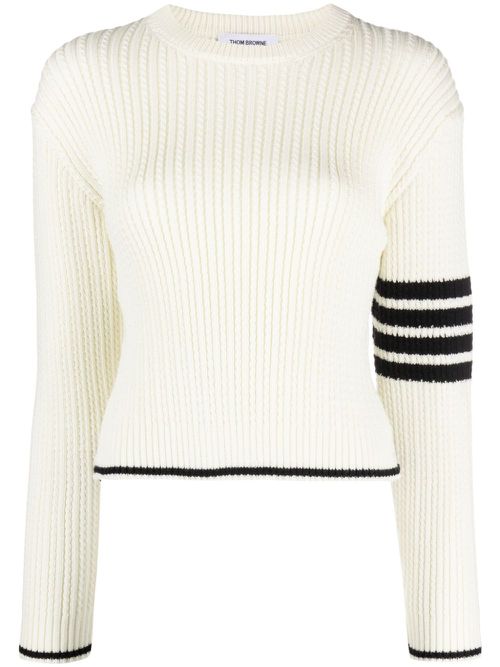 Stripe-detailing cable-knit jumper - White