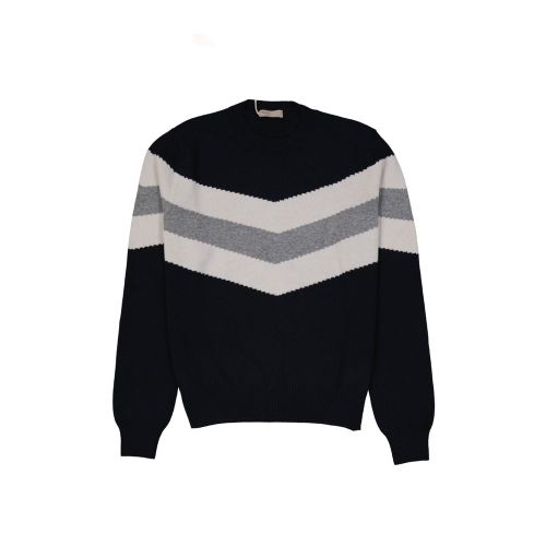 Wool Chevron-Stripe Sweater — Black