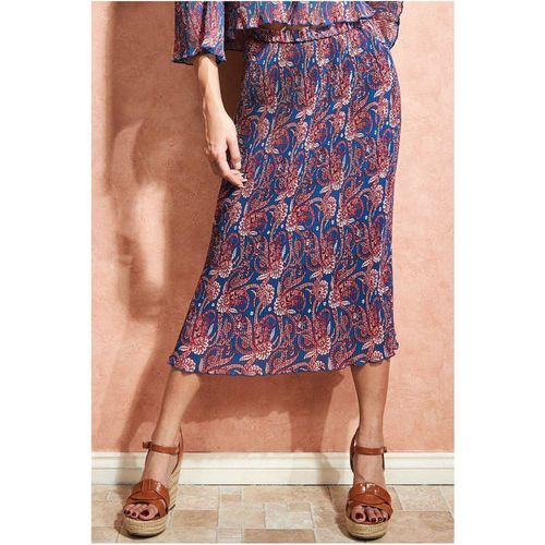 City Goddess Printed Shirred Midi Skirt - Blue