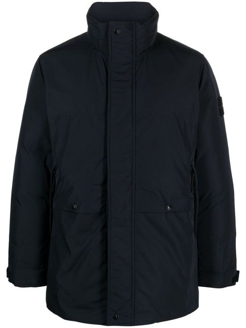 Logo-patch padded down parka - Blue