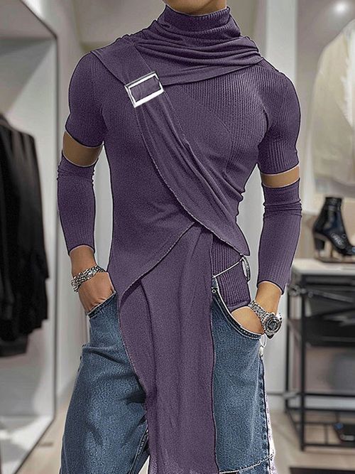 Mens Deconstructed Solid Color T-Shirt SKUK72511 - Purple / S