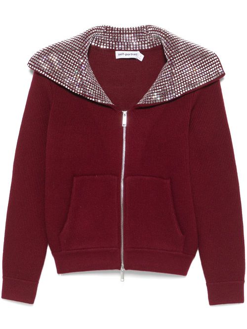 Diamante-collar cardigan - Red