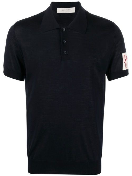 Logo-patch wool polo shirt - Blue