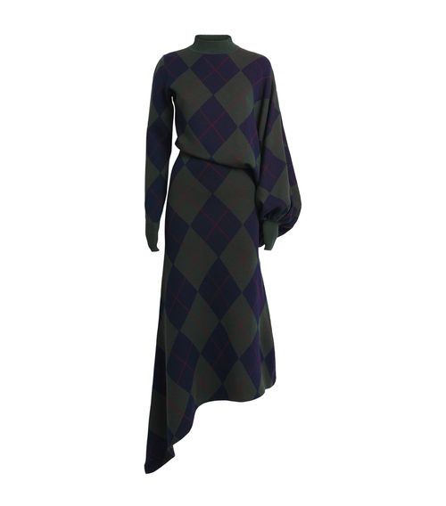 Merino Wool Argyle Midi Dress