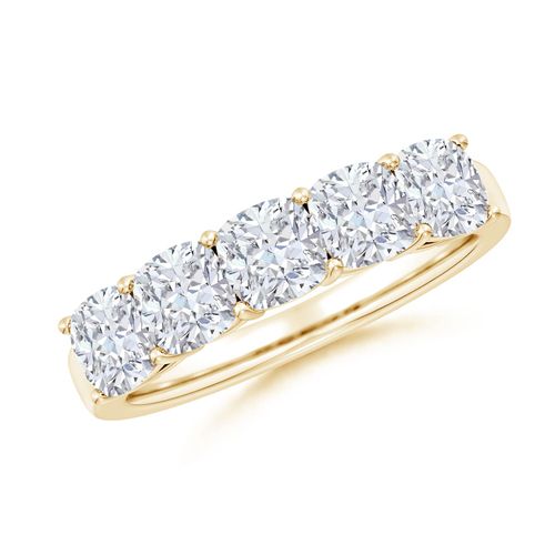 Angara 2.5 Carats Prong-Set Cushion Diamond Five Stone Wedding Ring in 14K Yellow Gold