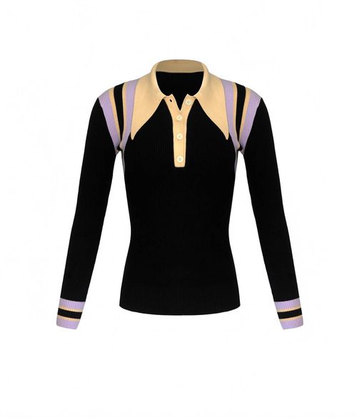 Women's Peachskin Tricot Long Sleeve Polo In Coal Chevron