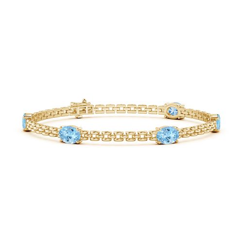 Angara 3.0 Carats Five Stone Oval Aquamarine Station Link Bracelet in 14K Yellow Gold
