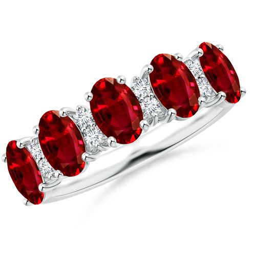 Angara 3.0 Carats Five Stone Ruby and Diamond Wedding Ring in Platinum