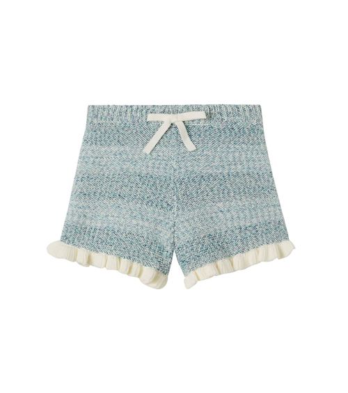 Ruffled striped cotton-blend shorts